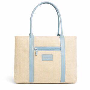 Sue Devitt Large Straw Beach Tote Bag, Purse, Travel, Picnic Faux Crocodile Trim